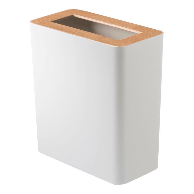 YAMAZAKI Home Rin Trash Can - Small Modern Home Wastebasket for Bathroom Kitchen Office - Steel + Wood - Image 1